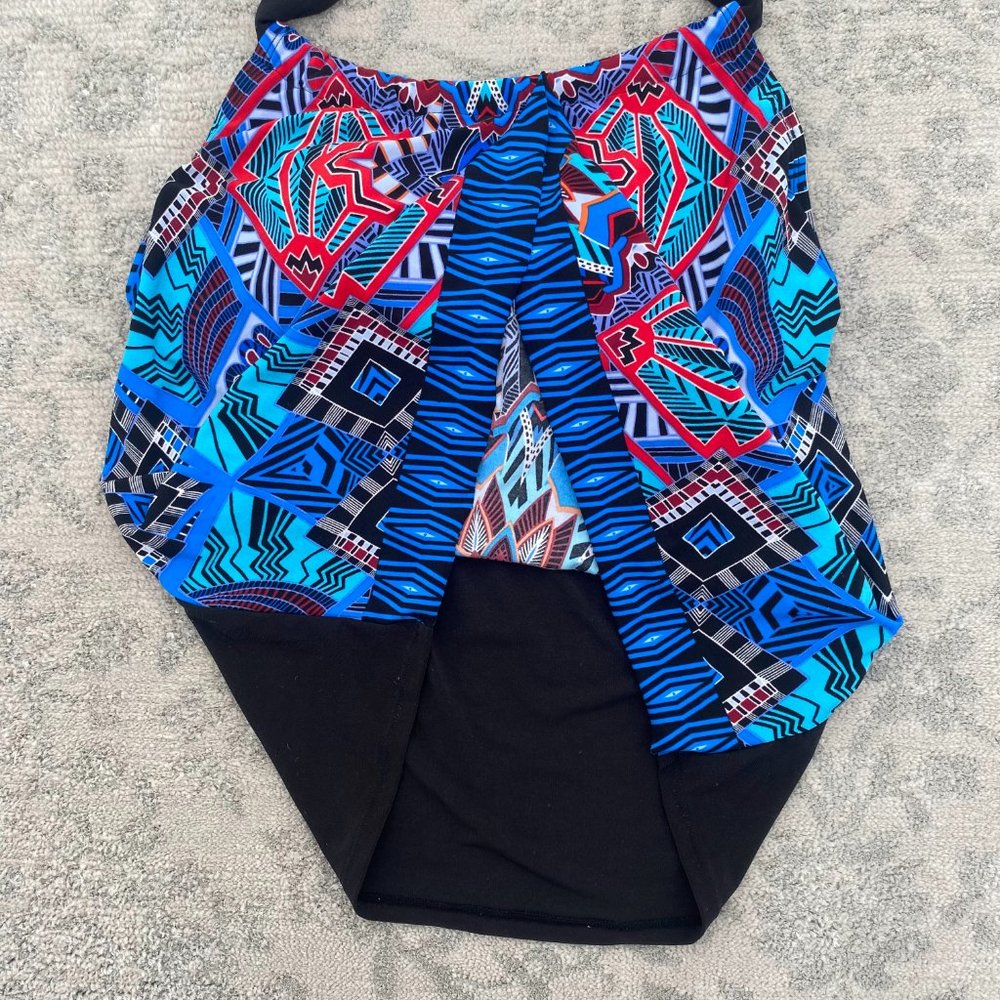 Aqua Green Blue Geometric Tankini Top Size Small Halter NWT - Picture 3 of 10